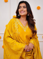 Vellora Roman Silk Yellow Festival Wear Sequins Work Readymade Straight Suit | Grocsy