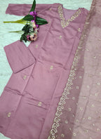 Vellora Roman Silk Lilac Festival Wear Sequins Work Readymade Straight Suit | Grocsy