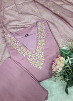 Vellora Roman Silk Lilac Festival Wear Sequins Work Readymade Straight Suit | Grocsy