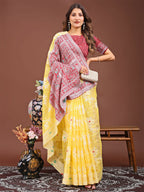 Shree Shyam Fashion Anaya Yellow Linen Cotton Saree | Grocsy