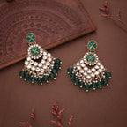 Tehzeeb Creations Gold Polish Kundan Green Colour Earrings | Grocsy