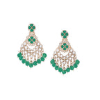 Tehzeeb Creations Gold Polish Kundan Green Colour Earrings | Grocsy