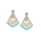 Tehzeeb Creations Gold Polish Kundan Sea Green Colour Earrings | Grocsy