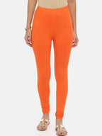 Souchii Orange Solid Slim-Fit Churidar-Length Leggings | Grocsy