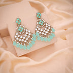 Tehzeeb Creations Gold Polish Kundan Sea Green Colour Earrings | Grocsy