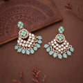 Tehzeeb Creations Gold Polish Kundan Sea Green Colour Earrings | Grocsy
