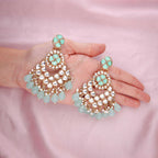 Tehzeeb Creations Gold Polish Kundan Sea Green Colour Earrings | Grocsy