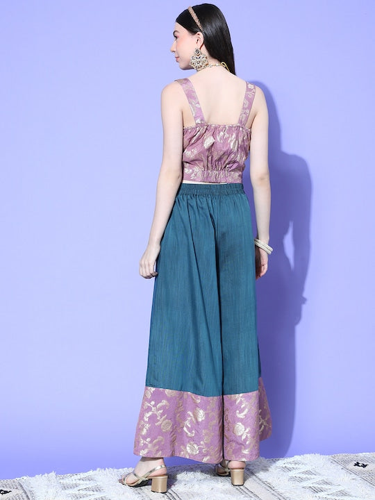 InWeave Women's Mauve Brocade Strappy Top W Teal Mauve Brocade Palazzo Set | Grocsy