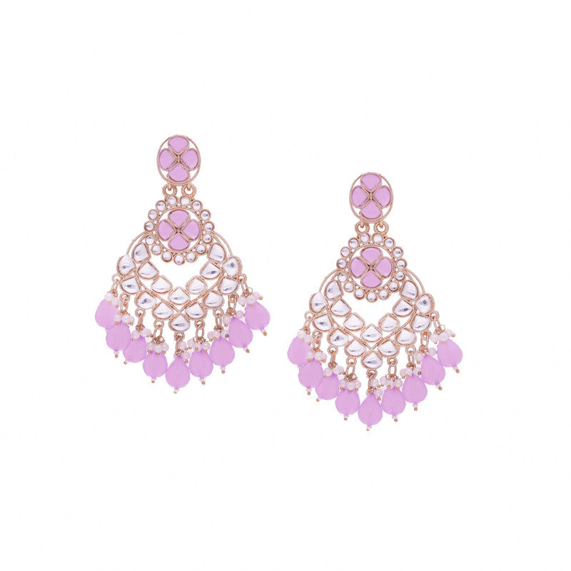 Tehzeeb Creations Gold Polish Kundan Purple Colour Earrings | Grocsy
