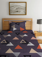 Home Sizzler Grey & White Geometric 144 TC Single Bedsheet with 1 Pillow Covers | Grocsy