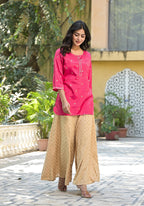 Juniper Women's Fuchsia Solid Shantoon Tunic With Sequins & Zari Work | Grocsy