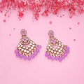Tehzeeb Creations Gold Polish Kundan Purple Colour Earrings | Grocsy