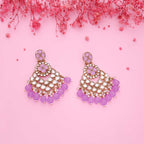 Tehzeeb Creations Gold Polish Kundan Purple Colour Earrings | Grocsy