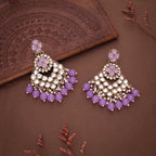 Tehzeeb Creations Gold Polish Kundan Purple Colour Earrings | Grocsy
