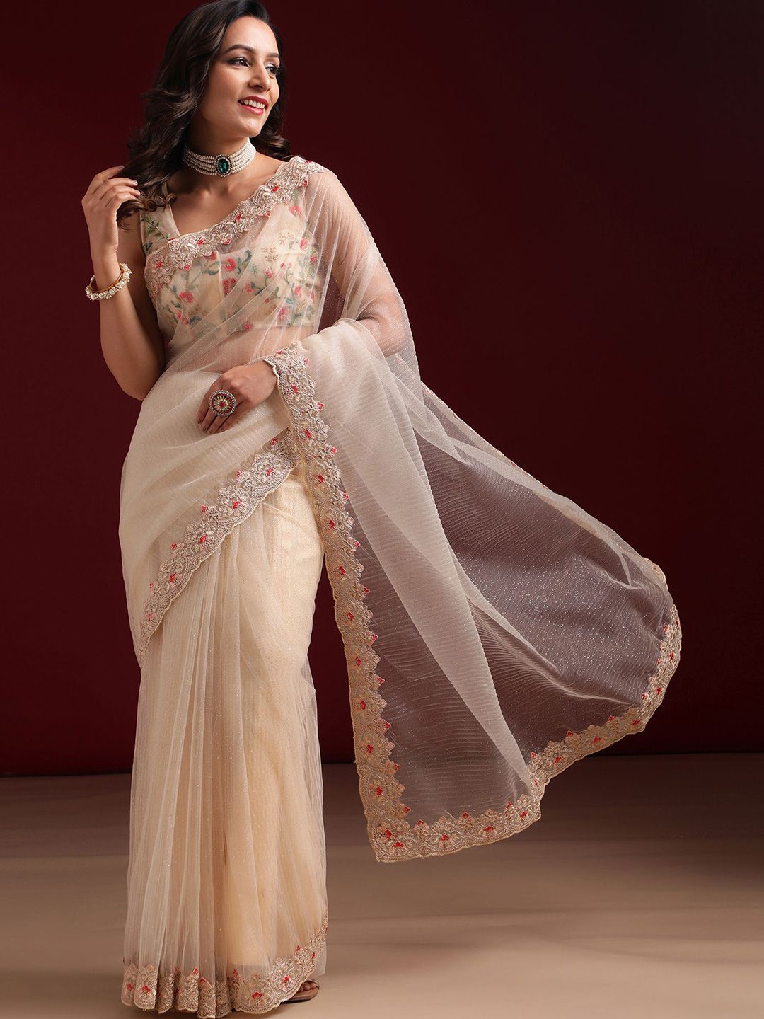 kasee Embellished Embroidered Net Saree | Grocsy