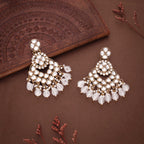 Tehzeeb Creations Gold Polish Kundan White Colour Earrings | Grocsy