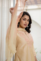 Juniper Women's Gold Solid Chanderi Kurta Set With Thread Work & Gota Patti | Grocsy