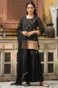 Juniper Women's Black Soild Georgette Tunic Sharara & Dupatta With With Thread & Mirror Work | Grocsy