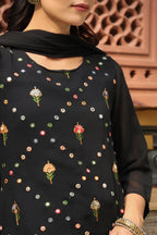 Juniper Women's Black Soild Georgette Tunic Sharara & Dupatta With With Thread & Mirror Work | Grocsy