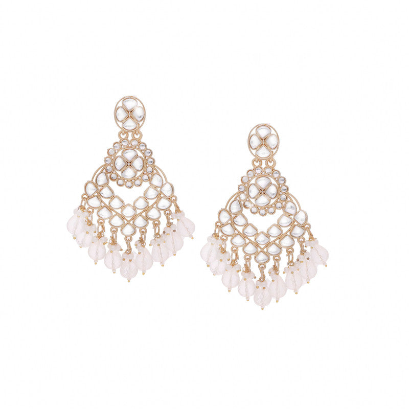 Tehzeeb Creations Gold Polish Kundan White Colour Earrings | Grocsy