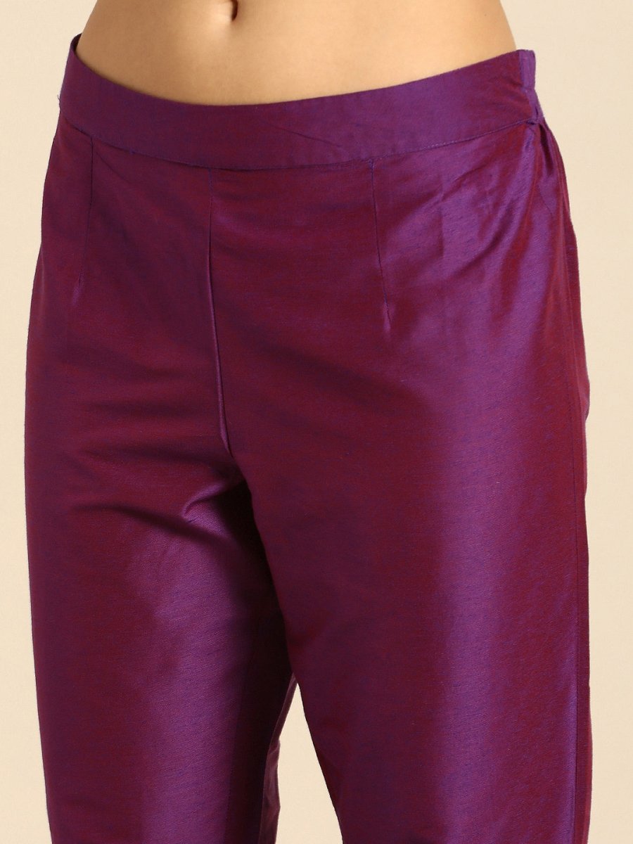 All About You Women Purple Zari Embroidered Regular Kurta with Trousers & Dupatta | Grocsy