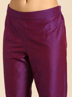 All About You Women Purple Zari Embroidered Regular Kurta with Trousers & Dupatta | Grocsy
