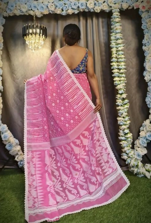 Exclusive Collection Beautiful Light Pink Jaal Jamdani Saree | Grocsy