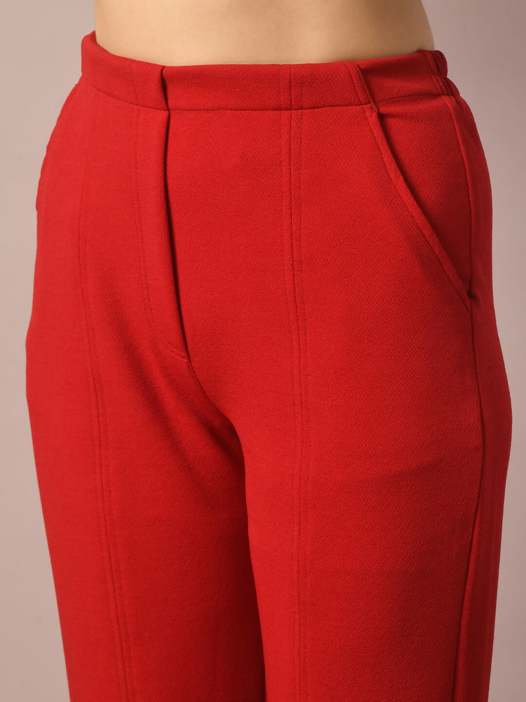 Myshka Women's Red Solid Party Parallel Trousers | Grocsy