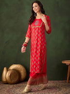 Sangria Printed Kurta With Palazzo | Grocsy