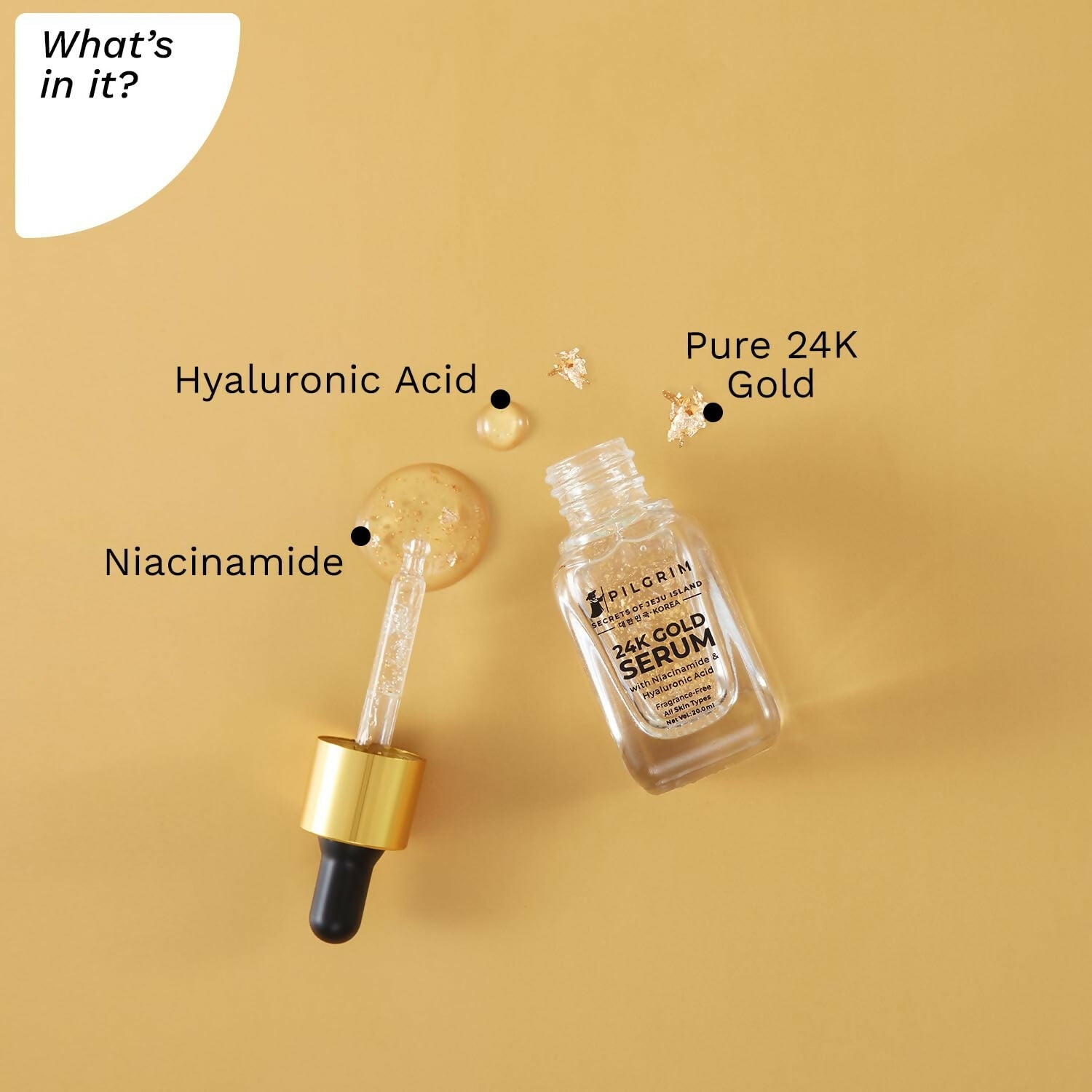 Pilgrim 24K Gold Face Serum With Niacinamide & Hyaluronic Acid, Dewy Primer For Face Make-Up - Korean Skin Care | Grocsy