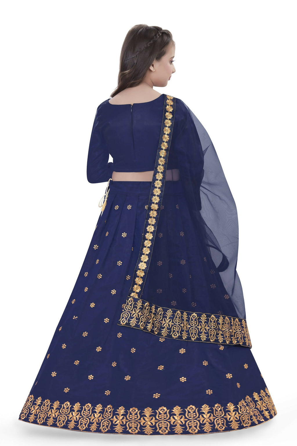 Dwiden Navy Blue Queen Tafetta Sattin Semi-Stitched Girl's Lehenga Choli | Grocsy