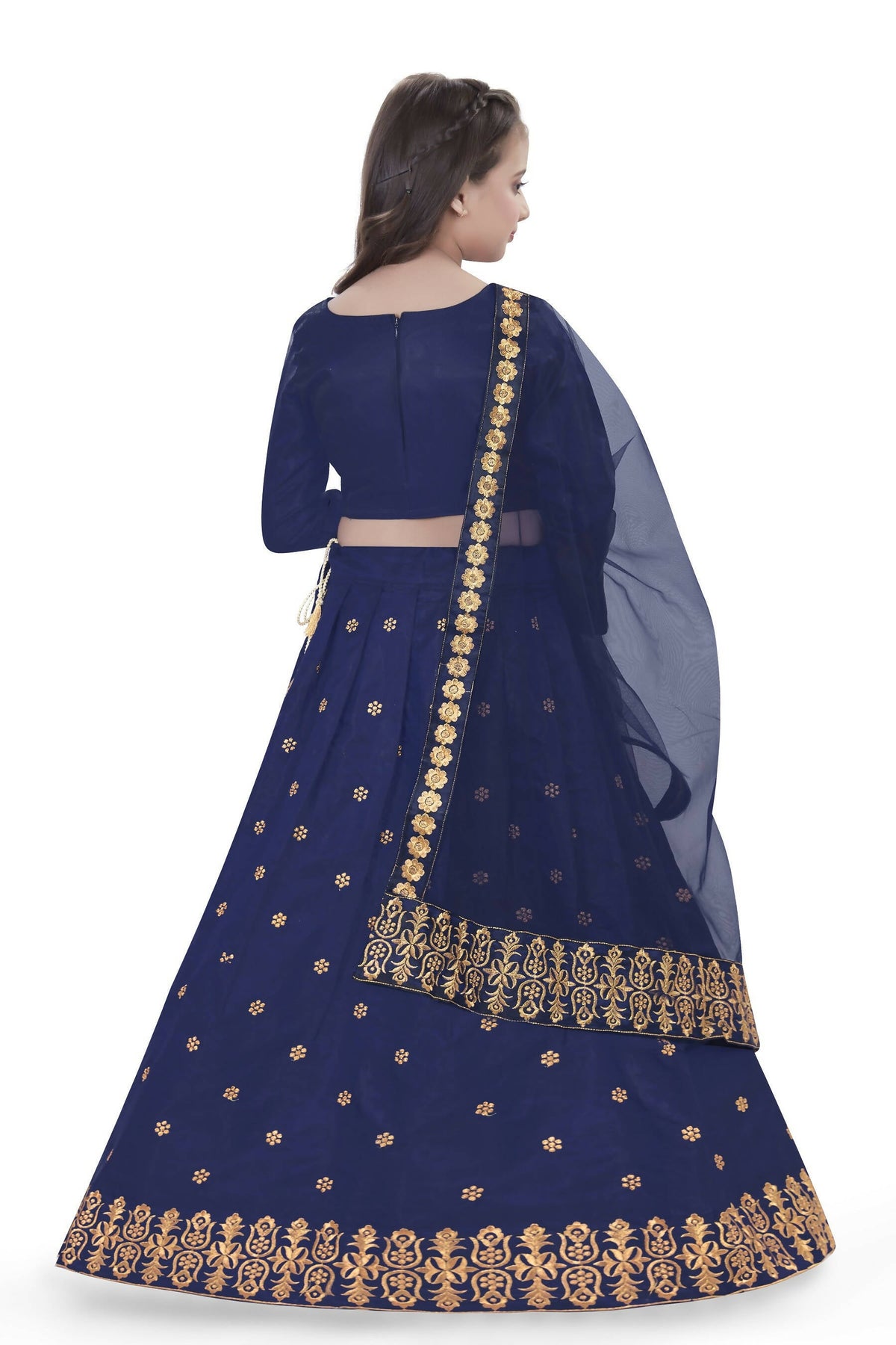 Dwiden Navy Blue Queen Tafetta Sattin Semi-Stitched Girl's Lehenga Choli | Grocsy