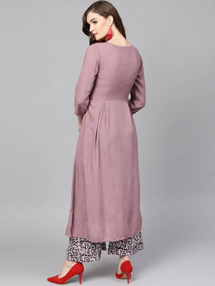 Yufta Women Mauve & Black Embroidered Kurta with Palazzo | Grocsy