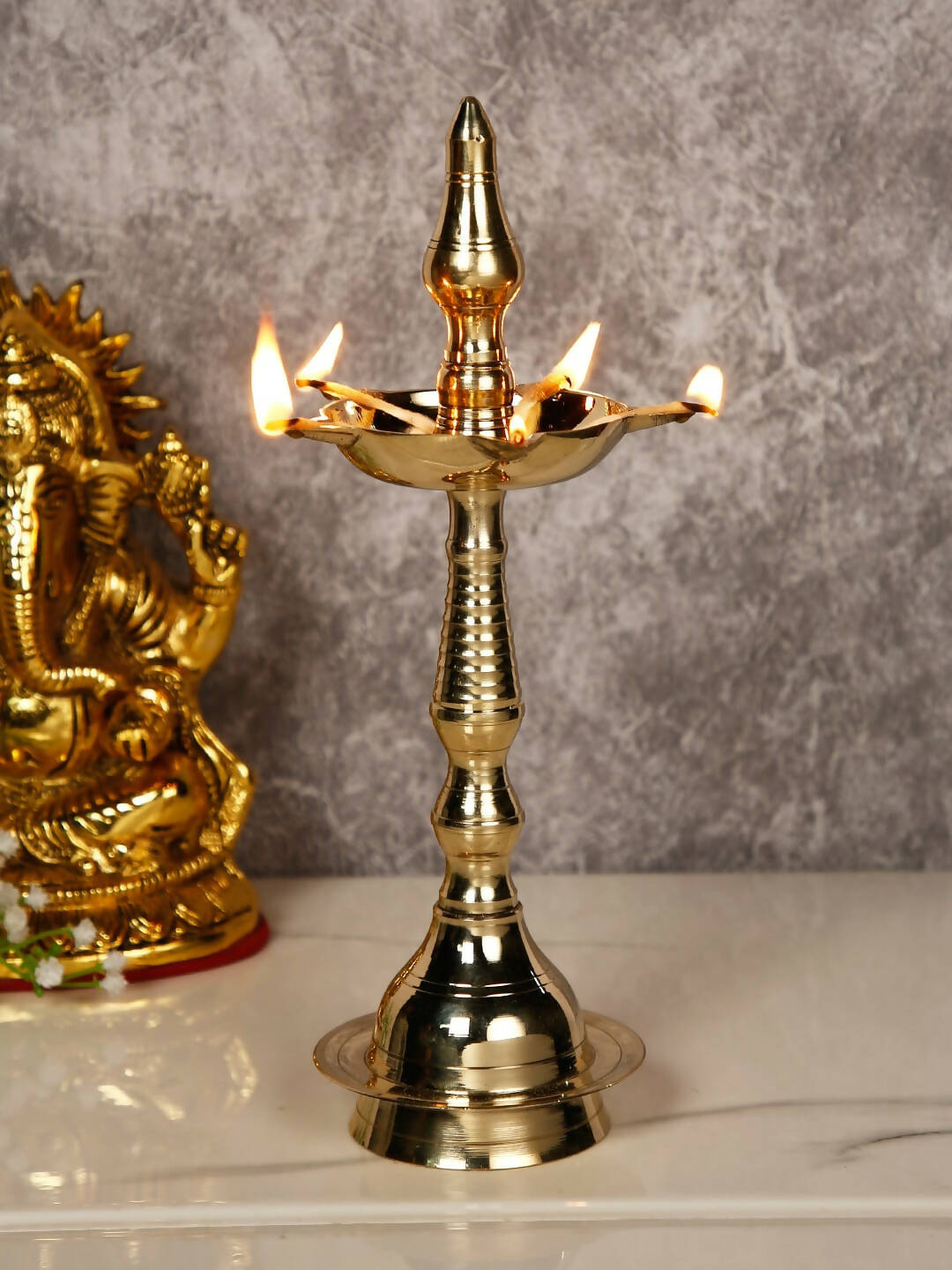 CraftVatika Gold-Toned Brass Kerala Diya Oil Lamp Stand | Grocsy