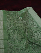 Leaf Green Coloured Block Print Semi Chanderi Saree By Gayathri Reddy Designer Studio | Grocsy