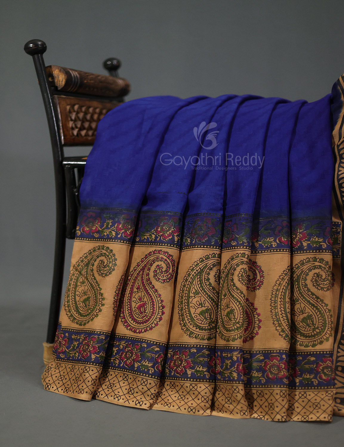 Ink Blue With Light Chikoo Leheriya Georgette Saree By Gayathri Reddy Designer Studio | Grocsy