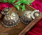 Tehzeeb Creations Women's Silver Colour Oxidised Earrings With Mirror Work | Grocsy