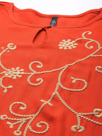 HERE&NOW Mirror Work Embroidered Keyhole Neck Asymmetric Dipped Hem Kurta | Grocsy