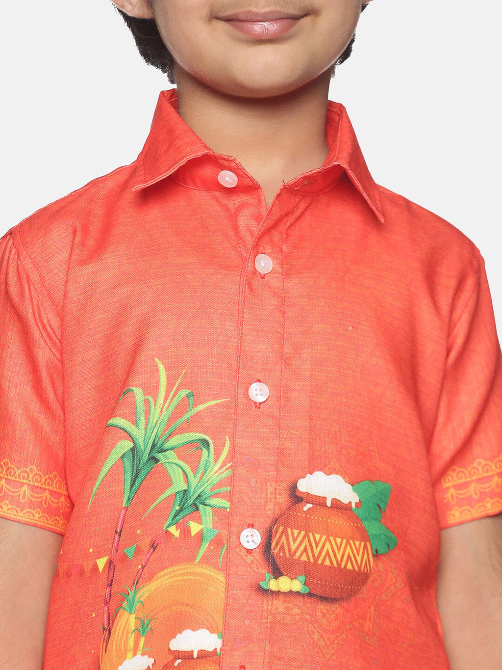 Sethukrishna Boys Orange & White Printed Shirt | Grocsy