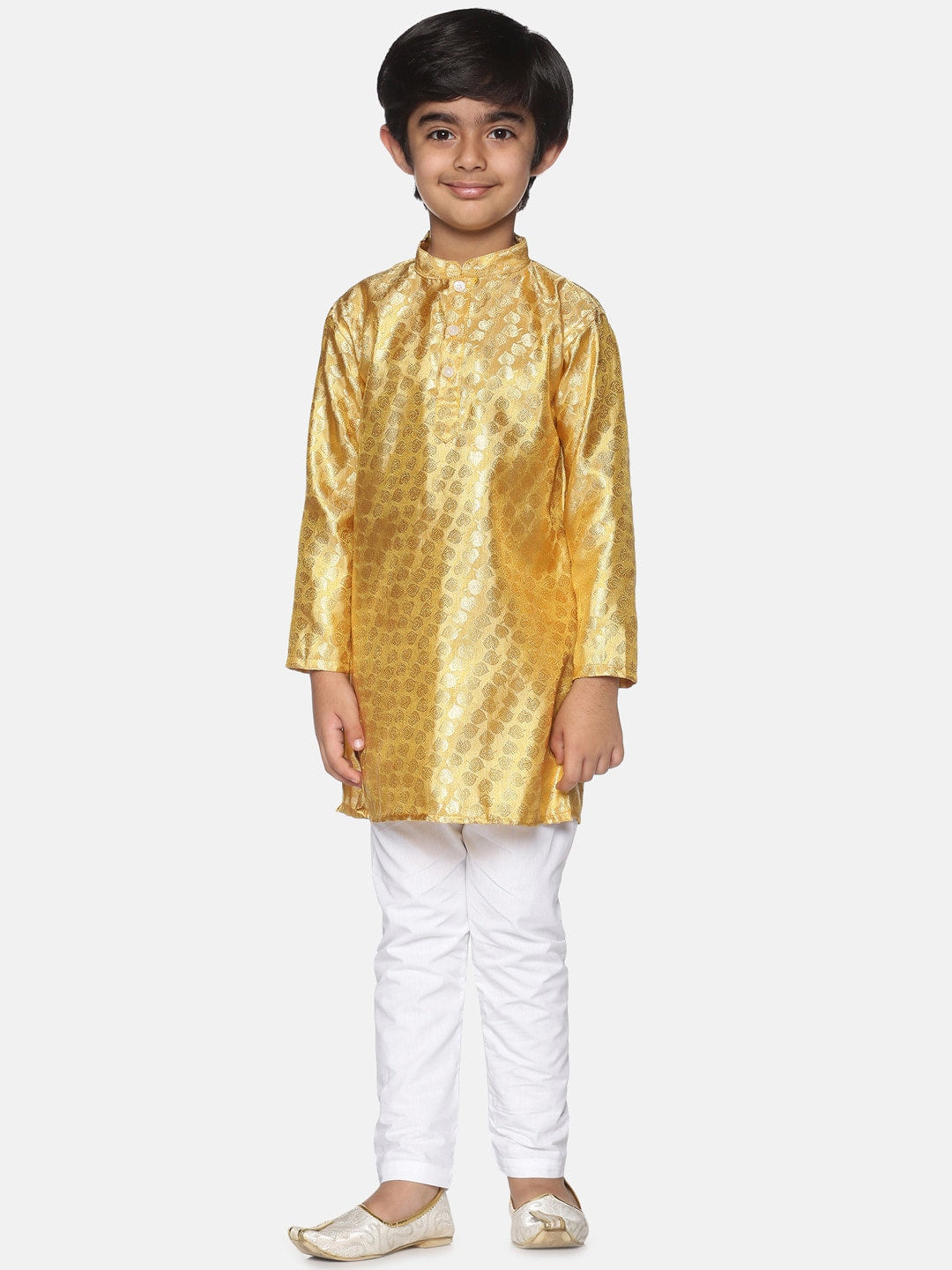 Sethukrishna Boys Gold-Toned Self Design Kurta with Pyjamas | Grocsy
