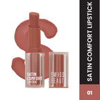 Swiss Beauty Satin Comfort Smooth Glide, Highly Pigmented , Ultra Hydrating Lipstick - 1 Barely Nude | Grocsy