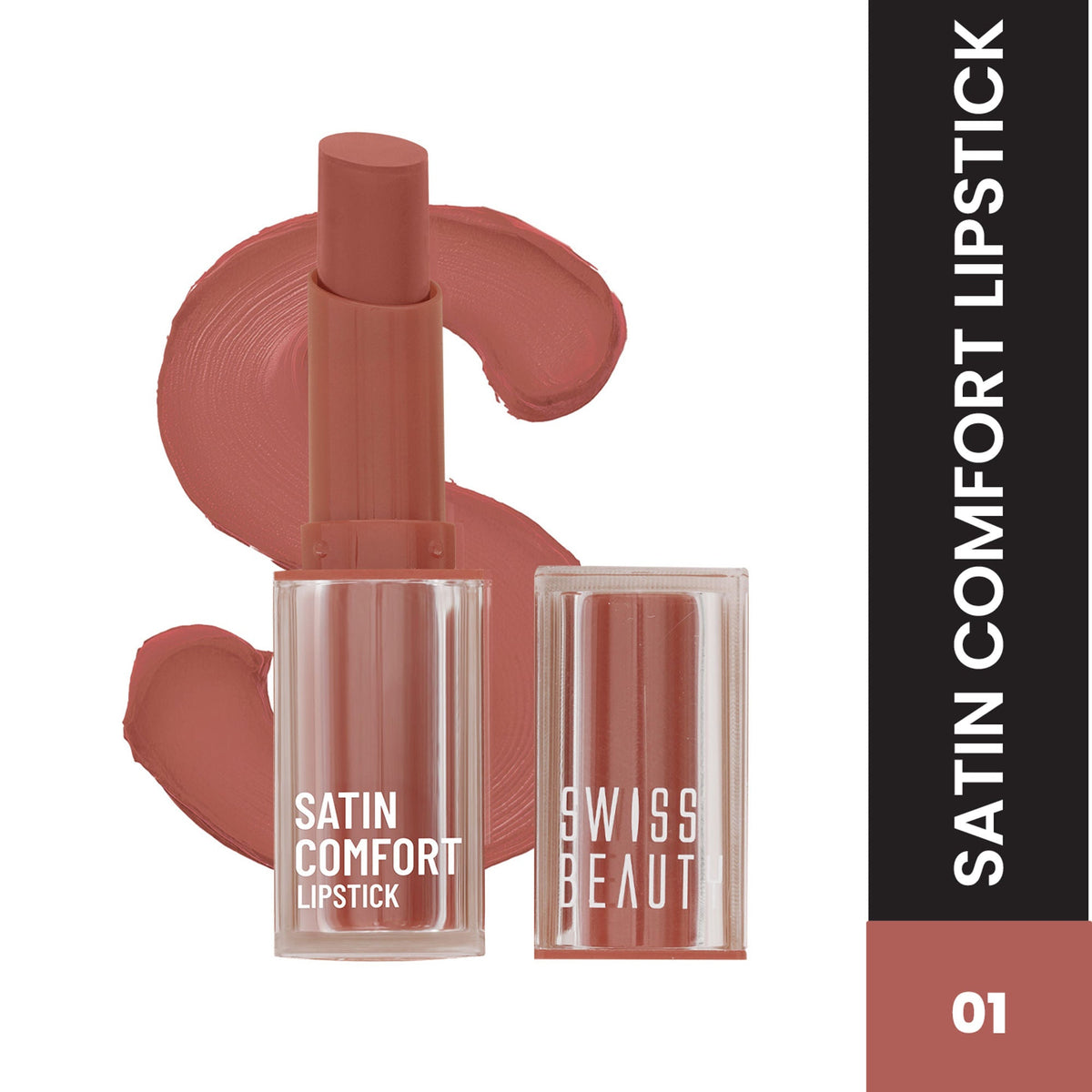 Swiss Beauty Satin Comfort Smooth Glide, Highly Pigmented , Ultra Hydrating Lipstick - 1 Barely Nude | Grocsy