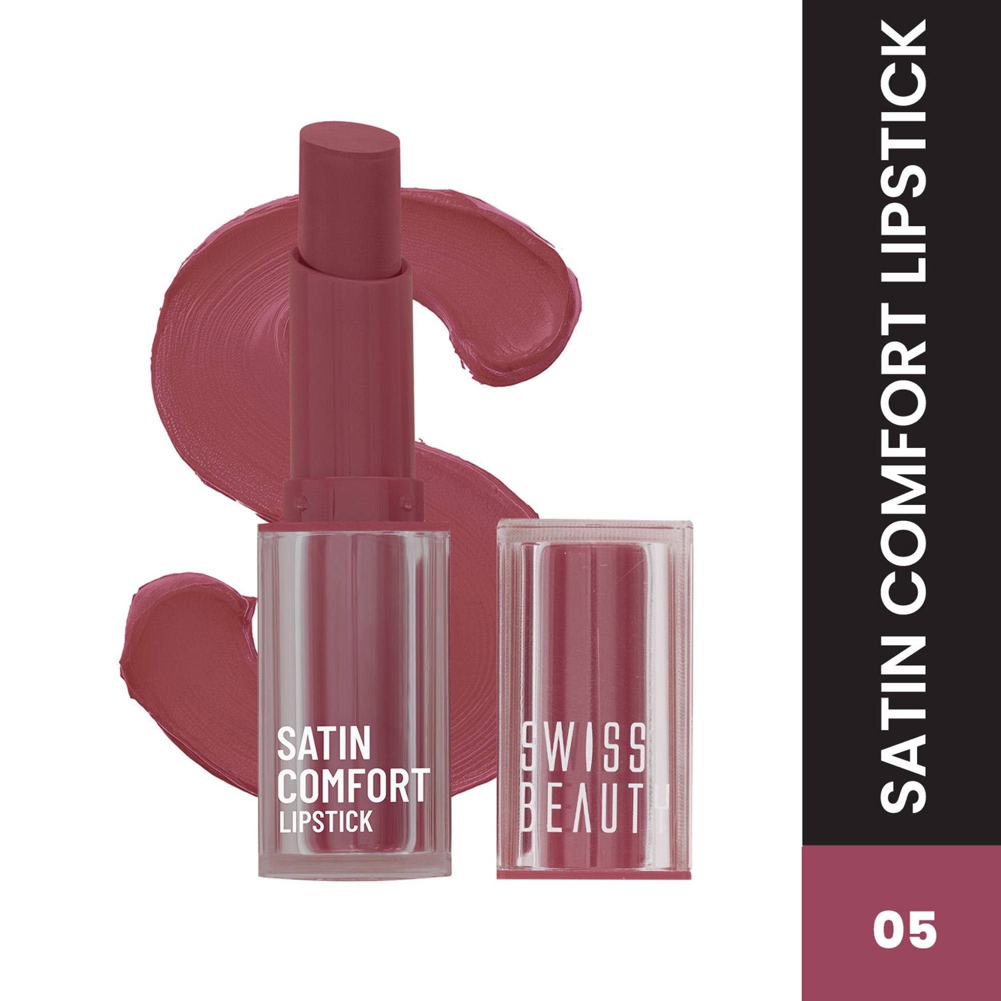 Swiss Beauty Satin Comfort Smooth Glide, Highly Pigmented , Ultra Hydrating Lipstick - 5 Vintage Pink | Grocsy