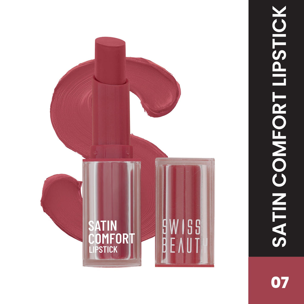 Swiss Beauty Satin Comfort Smooth Glide, Highly Pigmented , Ultra Hydrating Lipstick - 7 Pink Dusk | Grocsy