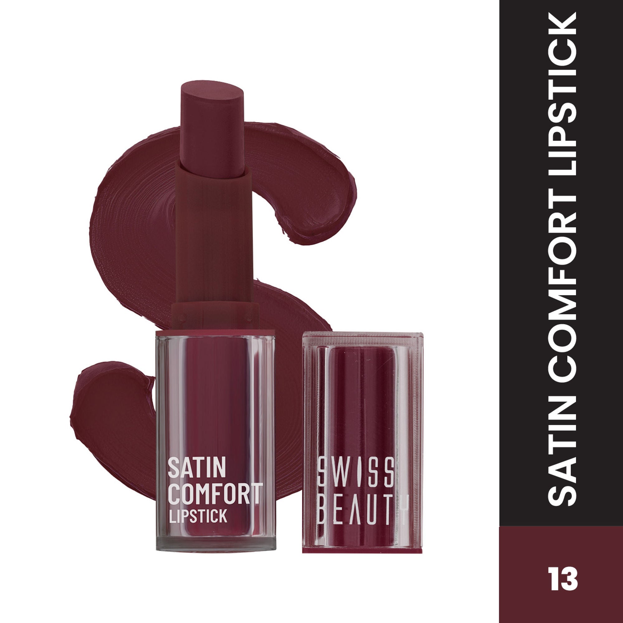 Swiss Beauty Satin Comfort Smooth Glide, Highly Pigmented , Ultra Hydrating Lipstick - 13 Muted Mauve | Grocsy