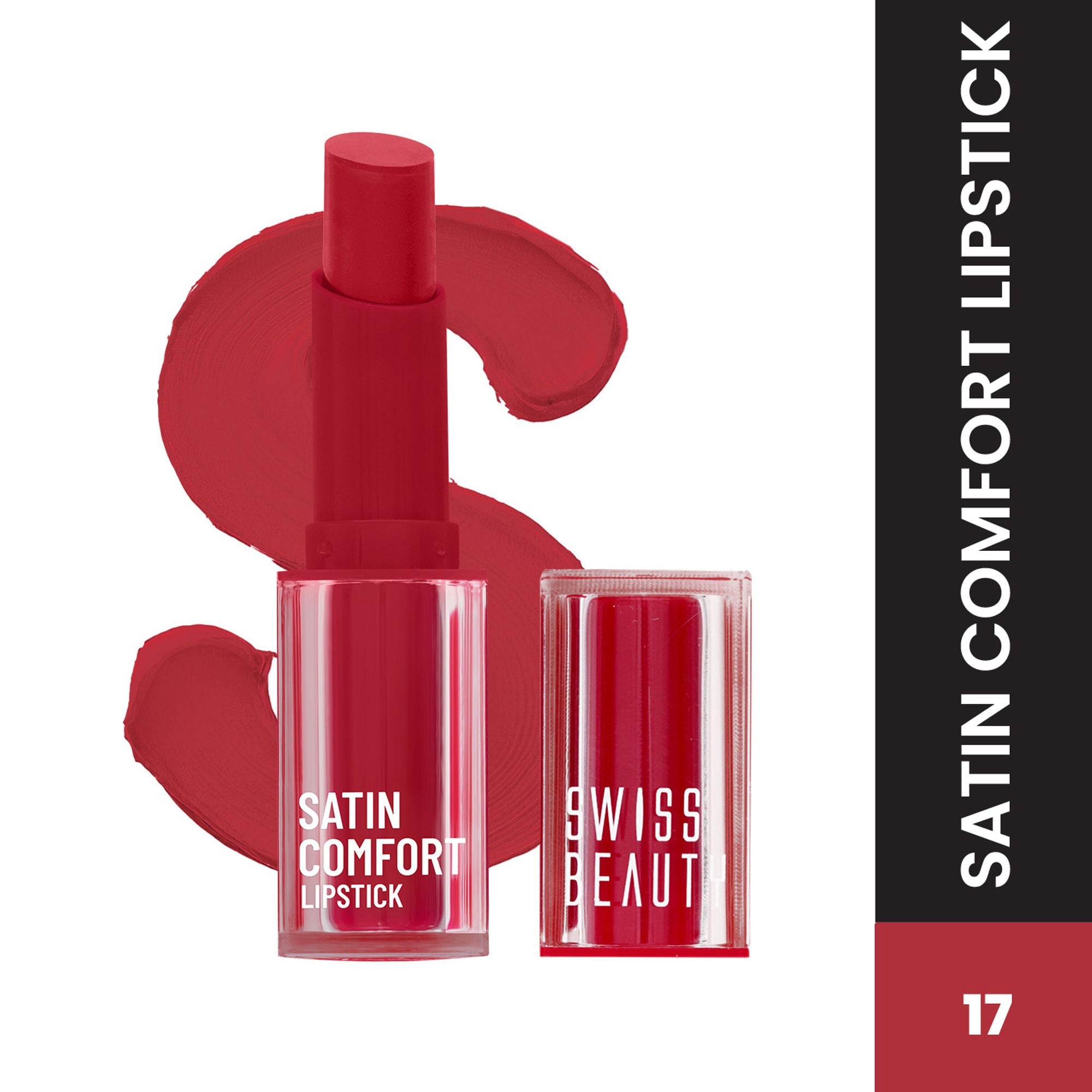 Swiss Beauty Satin Comfort Smooth Glide, Highly Pigmented , Ultra Hydrating Lipstick - 17 Red Dahlia | Grocsy