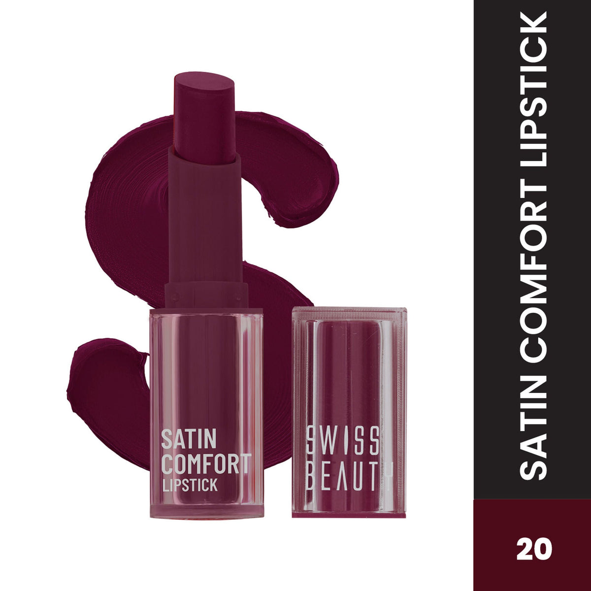 Swiss Beauty Satin Comfort Smooth Glide, Highly Pigmented , Ultra Hydrating Lipstick - 20 Night Wine | Grocsy