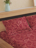 Home Centre Red Ethnic Motifs Cotton 150 TC King Bedsheet With 2 Pillow Covers | Grocsy