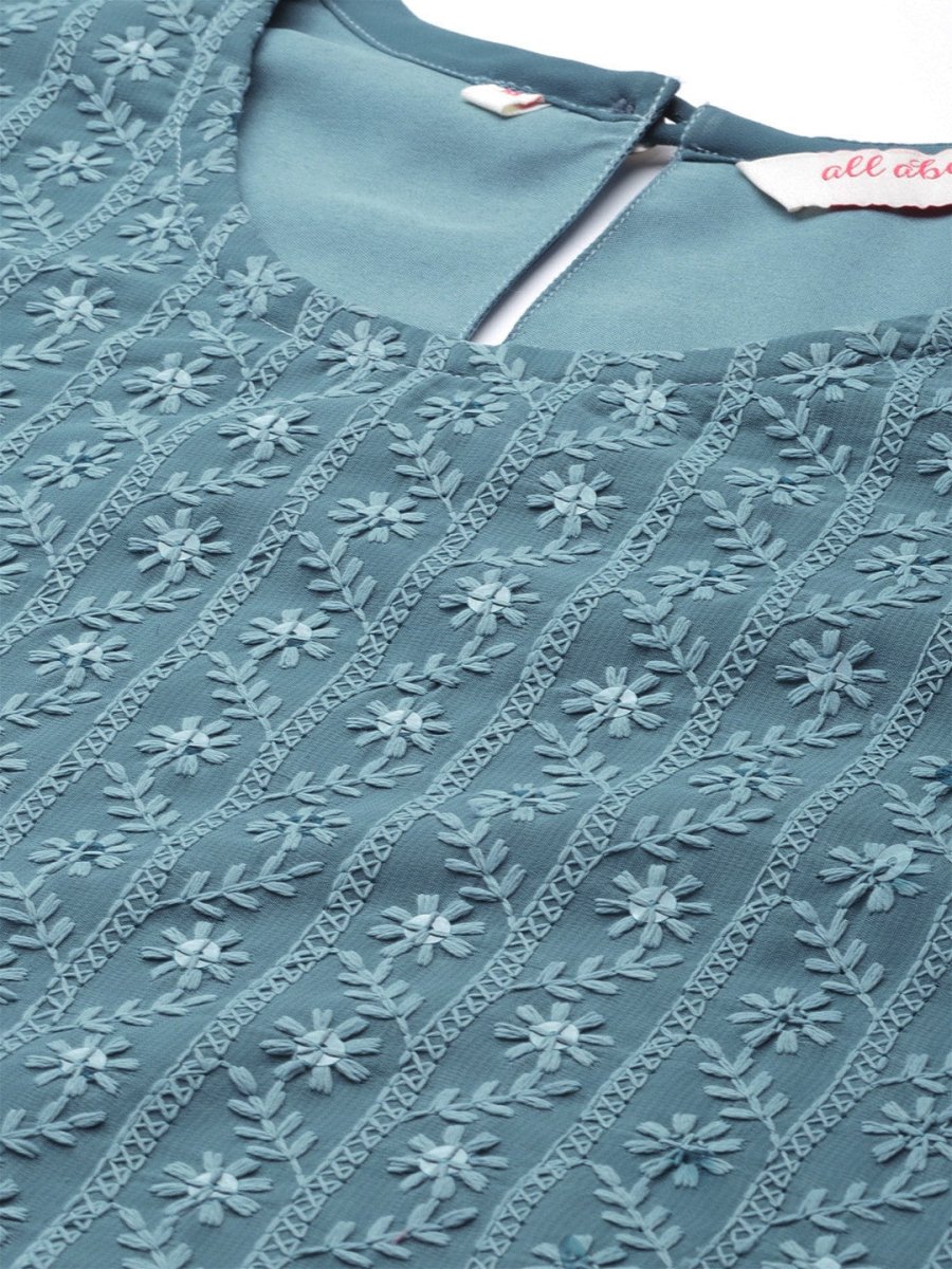 All About You Women Grey Ethnic Motifs Embroidered Regular Chikankari Kurta with Palazzos | Grocsy