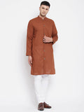 Even Apparels Brown Pure Cotton Men's Sherwani Kurta With Open Front | Grocsy